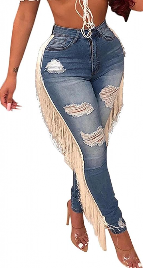 Celana Denim dengan Rumbai